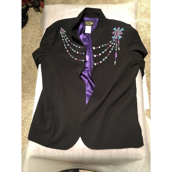 Bob Mackie Wearable Art Jacket Party Coat Festive Size Large Black Purple Beads - Picture 8 of 10